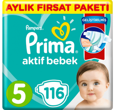 Prima Aylık Fırsat Paketi Çocuk Bezi No 5 116 Adet