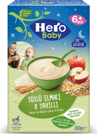 Ülker Hero Baby 8 Grain Baby Food with Milk, Apple 200 gr