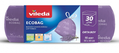 Vileda Ecobag Drawstring Lavender Scented Garbage Bag Medium Size 15 pcs