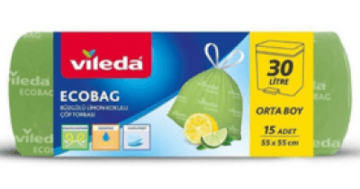 Vileda Ecobag Büzgülü Limon Kokulu Çöp Torbası Orta Boy 15 Adet